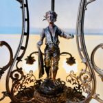 6-Arm Brass Chandelier with Depart de Peche Signed E. Moisant Inspired Lighting - Image 3