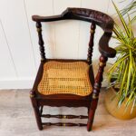 Wood and Rattan Corner Chair – Mid Century Accent Chair, Small Vintage Side Chair - Image 5