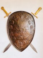 Copper & Brass Wall Shield with Crossed Swords – Vintage Wall Decor - Image 4