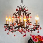 Floral Tole Chandelier – 8 Arm Light Fixture with Pink Roses, Romantic Cottage Style - Image 5