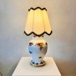 Royal Albert Porcelain Lamp – Old Country Roses Floral Table Light, Large 1960s Ceramic Lamp