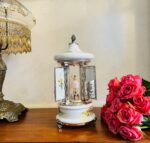 White Enamel Music Box with Ballerina – Reuge Cigarette or Lipstick Holder, Made in Italy