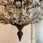 French Crystal Tent Chandelier – Button Style Bag Pendant Light, 5-Arm Brass Frame - Image 9