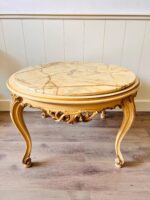 Baroque Marble Coffee Table – Ornate Carved Wood Base, 60s Classic Statement - Image 2