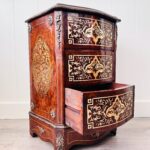 Italian Inlaid Wood Cabinet – 3 Drawers, Brass Pulls, Marquetry Detail