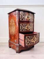 Italian Inlaid Wood Cabinet – 3 Drawers, Brass Pulls, Marquetry Detail