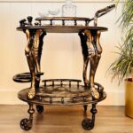 Mid Century Bar Cart – Wooden Serving Trolley on Wheels, Side Table Storage - Image 2