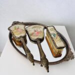 Vintage Vanity Set England – Hand Mirror, Hairbrush & Clothes Brush, Rococo Style Boudoir Décor, 1950s Dressing Table Set