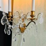 Pair of French Crystal Wall Sconces –Art Nouveau Style Lighting with Brass Arms - Image 5