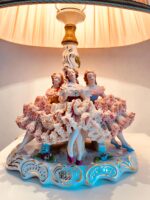 Crown Dresden Porcelain Lamp – Lace Figurine Table Light, Germany, Rococo Style - Image 2