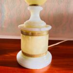 Genuine Alabaster Table Lamp with Fringe Shade – Cream Stone Base, Mid Century Accent Lighting - Image 7